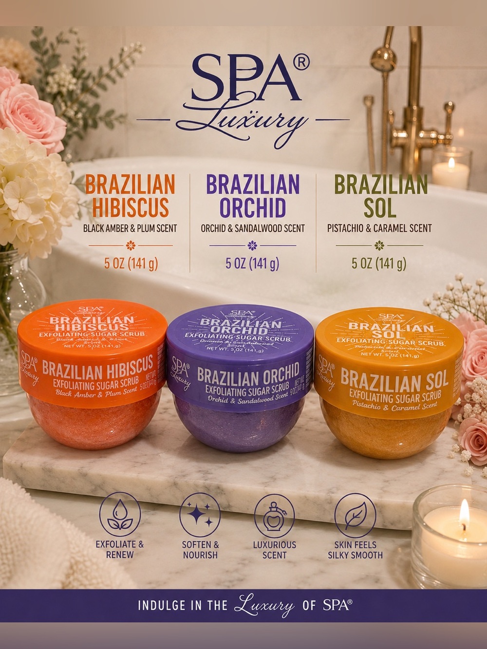 SPA Luxury Brazilian Orchid Exfoliating Sugar Scrub Bundle | 3-Pack
